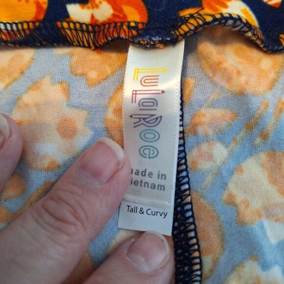 Blue With Orange Flowers LulaRoe Leggings Tall & Curvy Yoga Workout Spring - Picture 2 of 7